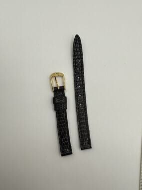 8mm KREISLER Genuine Lizard Black NOS Vintage Watch Band & Gold Buckle